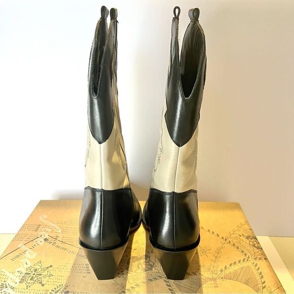 Free People Twin Flames Leather Western Cowboy Boots in Black/Ivory NEW in box - Picture 10 of 15